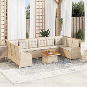 Set de muebles de jardín y cojines 7 pzas ratán sintético beige