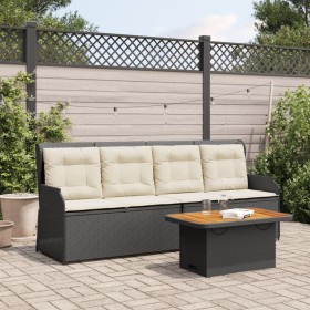 Set de muebles de jardín 3 pzas y cojines ratán sintético negro