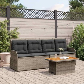 Set de muebles de jardín 3 pzas y cojines ratán sintético gris