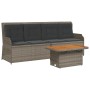 Set de muebles de jardín 3 pzas y cojines ratán sintético gris
