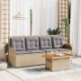 Set muebles de jardín 3 piezas y cojines ratán sintético beige