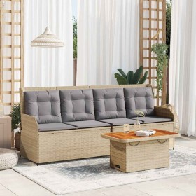 Set muebles de jardín 3 piezas y cojines ratán sintético beige