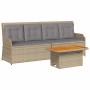 Set muebles de jardín 3 piezas y cojines ratán sintético beige