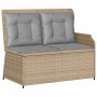 Set muebles de jardín 3 piezas y cojines ratán sintético beige