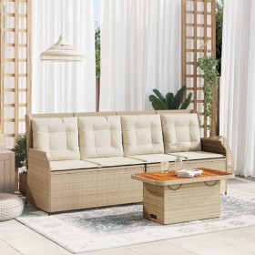 Set muebles de jardín 3 piezas y cojines ratán sintético beige