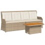 Set muebles de jardín 3 piezas y cojines ratán sintético beige