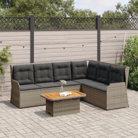 Set de muebles de jardín 5 pzas y cojines ratán sintético gris