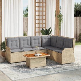 Set muebles de jardín 5 pzas con cojines ratán sintético beige