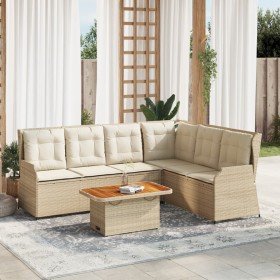 Set muebles de jardín 5 pzas con cojines ratán sintético beige