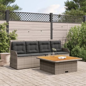 Set de sofá de jardín 3 pzas y cojines ratán sintético gris