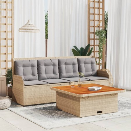 Juego de sofás de jardín con cojines beige 3 pzas ratán PE