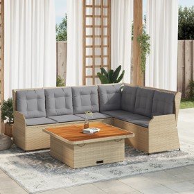 Set muebles de jardín 5 pzas con cojines ratán sintético beige