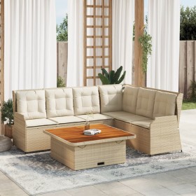 Set muebles de jardín 5 pzas con cojines ratán sintético beige