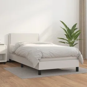 Box spring bed with white synthetic leather mattress 90x190 cm by vidaXL, Beds and slatted bases - Ref: Foro24-3141042, Price...