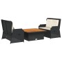 Set de muebles de jardín 3 pzas y cojines ratán sintético negro