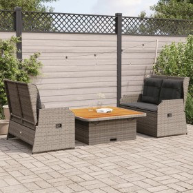 Set de muebles de jardín 3 pzas y cojines ratán sintético gris