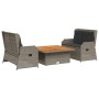 Set de muebles de jardín 3 pzas y cojines ratán sintético gris