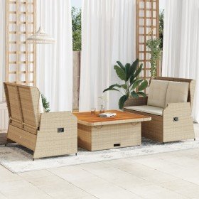 Set muebles de jardín 3 piezas y cojines ratán sintético beige