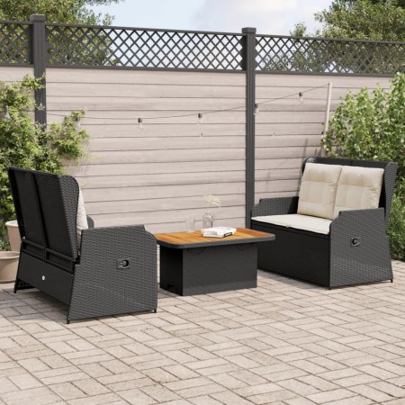 Set de muebles de jardín 3 pzas y cojines ratán sintético negro