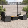 Set de muebles de jardín 3 pzas y cojines ratán sintético negro