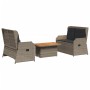 Set de muebles de jardín 3 pzas y cojines ratán sintético gris