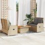 Set muebles de jardín 3 piezas y cojines ratán sintético beige