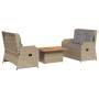 Set muebles de jardín 3 piezas y cojines ratán sintético beige