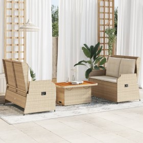 Set muebles de jardín 3 piezas y cojines ratán sintético beige