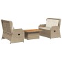 Set muebles de jardín 3 piezas y cojines ratán sintético beige