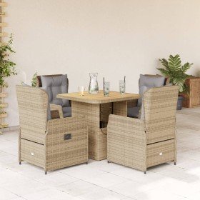 Set comedor de jardín 5 pzas con cojines ratán sintético beige