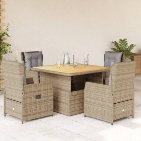 Set comedor de jardín 5 pzas con cojines ratán sintético beige