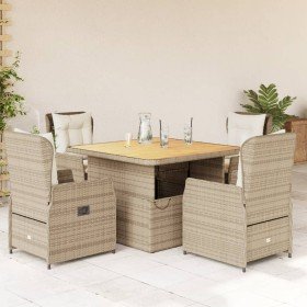 Set comedor de jardín 5 pzas con cojines ratán sintético beige