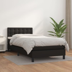 Cama box spring con colchón cuero sintético negro 80x200 cm