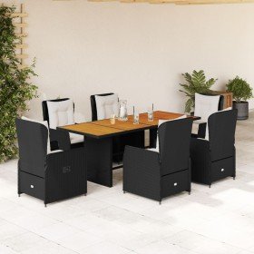 Set de comedor de jardín 7 pzas y cojines ratán sintético negro