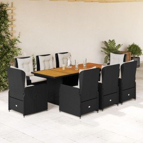 Set de comedor de jardín 9 pzas y cojines ratán sintético negro Set de comedor de jardín 9 pzas y cojines ratán sintético negro