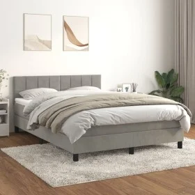 Box spring bed with light gray velvet mattress 140x200 cm by vidaXL, Beds and slatted bases - Ref: Foro24-3141305, Price: 462...