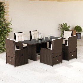 Set comedor de jardín 7 pzas con cojines ratán sintético marrón