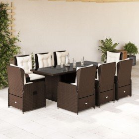 Set comedor para jardín 9 pzas y cojines ratán sintético marrón Set comedor para jardín 9 pzas y cojines ratán sintético marrón