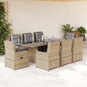 Set comedor de jardín 9 pzas con cojines ratán sintético beige Set comedor de jardín 9 pzas con cojines ratán sintético beige
