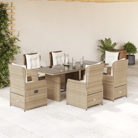Set comedor de jardín 7 pzas con cojines ratán sintético beige Set comedor de jardín 7 pzas con cojines ratán sintético beige