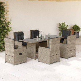 Set comedor jardín 7 pzas y cojines ratán sintético gris claro Set comedor jardín 7 pzas y cojines ratán sintético gris claro