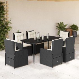 Set de comedor de jardín 7 pzas y cojines ratán sintético negro