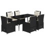 Set de comedor de jardín 7 pzas y cojines ratán sintético negro