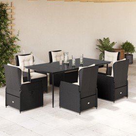 Set de comedor de jardín 7 pzas y cojines ratán sintético negro