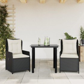 Set comedor de jardín 3 pzas con cojines ratán sintético negro