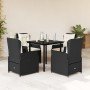 Set de muebles jardín 5 pzas con cojines ratán sintético negro