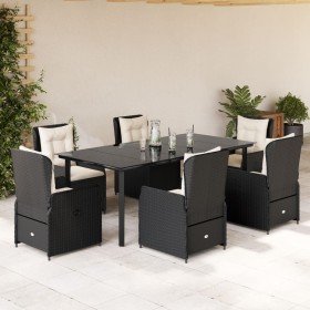 Set de comedor de jardín 7 pzas y cojines ratán sintético negro