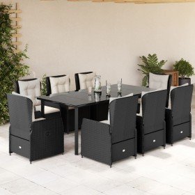 Set de comedor de jardín 9 pzas y cojines ratán sintético negro en Conjuntos de jardín | Comprar online en Foro24