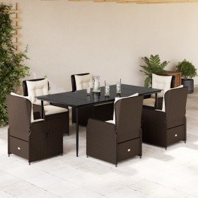Set comedor de jardín 7 pzas con cojines ratán sintético marrón