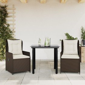 Set comedor de jardín 3 piezas y cojines ratán sintético marrón en Conjuntos de jardín | Comprar online en Foro24